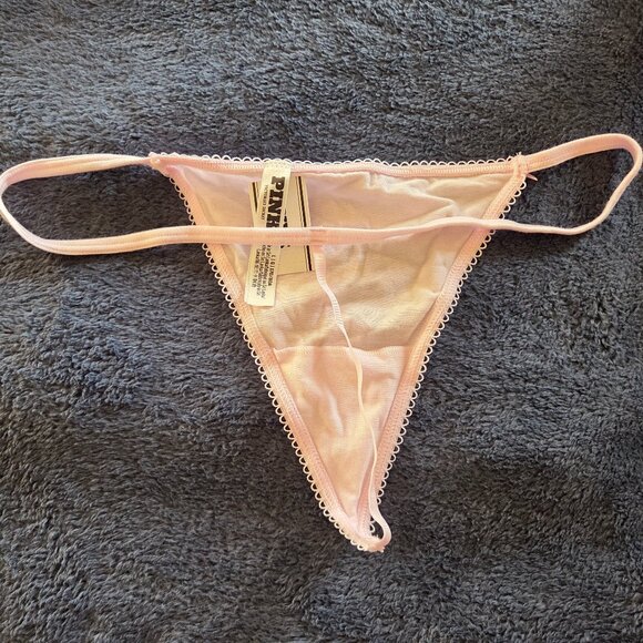 Victoria's Secret Pink! light pink picot trim cotton V-string Panties Size L - Picture 4 of 4